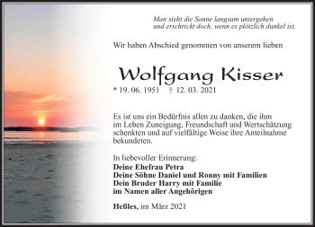 Traueranzeige von Wolfgang Kisser von Südthüringer Presse