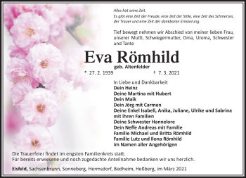 Traueranzeige von Eva Röhmhild von Südthüringer Presse
