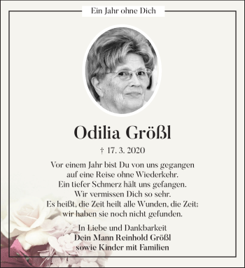 Traueranzeige von Odilia Größl von Südthüringer Presse