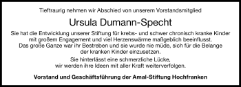 Traueranzeige von Ursula Dumann-Specht von Frankenpost
