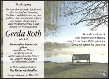 Traueranzeige von Gerda Roth von Südthüringer Presse