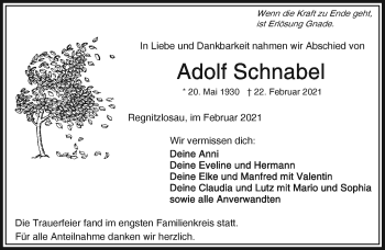 Traueranzeige von Adolf Schnabel von Frankenpost
