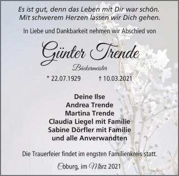 Traueranzeige von Günter Trende von Neue Presse Coburg