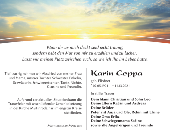 Traueranzeige von Karin Ceppa von Südthüringer Presse