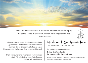 Traueranzeige von Roland Schneider von Südthüringer Presse