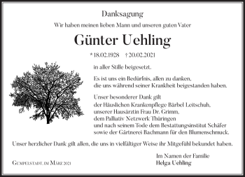 Traueranzeige von Günter Uehling von Südthüringer Presse