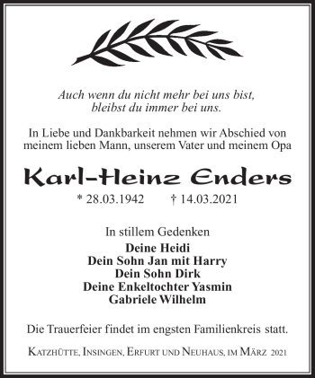 Traueranzeige von Karl-Heinz Enders von Südthüringer Presse