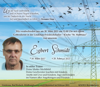 Traueranzeige von Edgar Schmidt von Südthüringer Presse