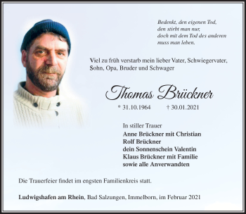 Traueranzeige von Thomas Brückner von Südthüringer Presse