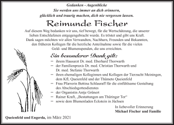 Traueranzeige von Reimunde Fischer von Südthüringer Presse