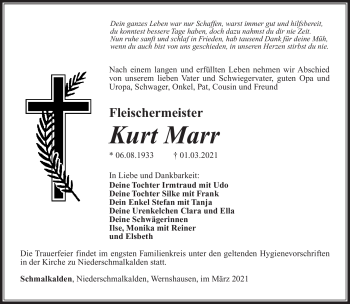 Traueranzeige von Kurt Marr von Südthüringer Presse