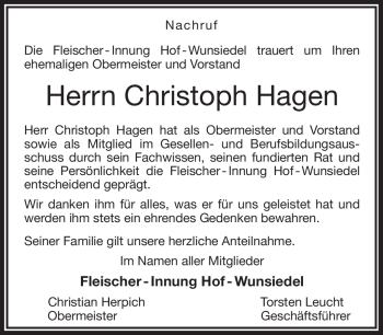 Traueranzeige von Christoph Hagen von Frankenpost