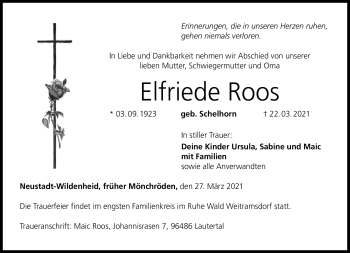 Traueranzeige von Elfriede Roos von Neue Presse Coburg