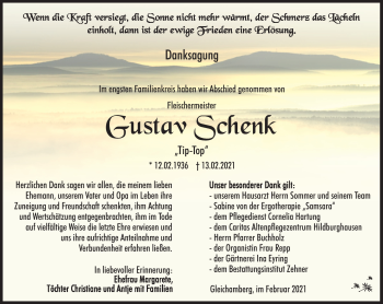 Traueranzeige von Gustav Schenk von Südthüringer Presse