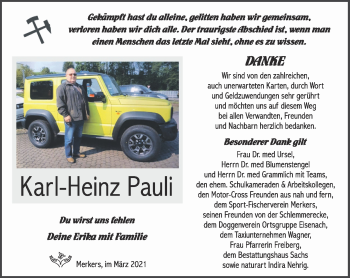 Traueranzeige von Karl-Heinz Pauli von Südthüringer Presse