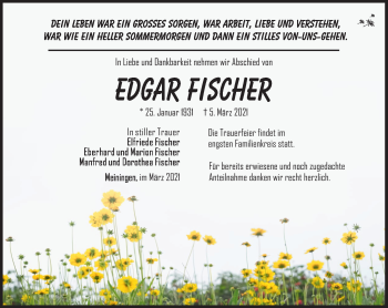 Traueranzeige von Edgar Fischer von Südthüringer Presse