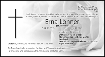 Traueranzeige von Erna Löhner von Neue Presse Coburg