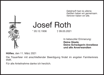 Traueranzeige von Josef Roth von Neue Presse Coburg