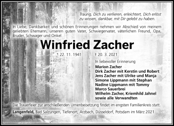 Traueranzeige von Winfried Zacher von Südthüringer Presse
