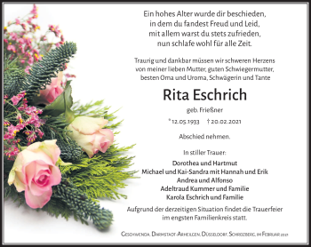 Traueranzeige von Rita Eschrich von Südthüringer Presse