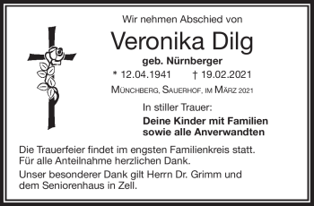 Traueranzeige von Veronika Dilg von Frankenpost