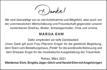 Traueranzeige von Marga Ehm von Frankenpost