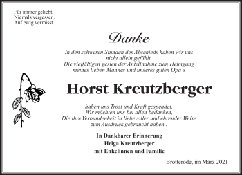 Traueranzeige von Horst Kreuzberger von Südthüringer Presse