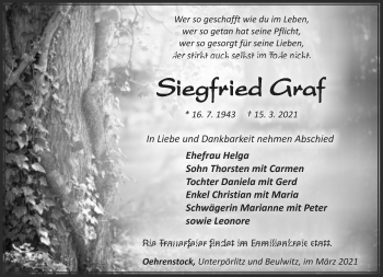 Traueranzeige von Siegfried Graf von Südthüringer Presse