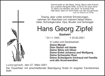 Traueranzeige von Hans Georg Zipfel von Neue Presse Coburg