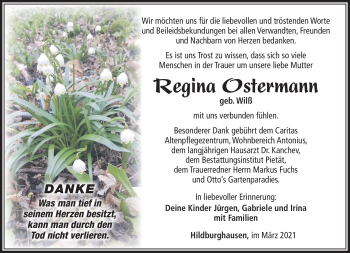 Traueranzeige von Regina Ostermann von Südthüringer Presse