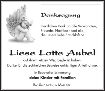 Traueranzeige von Liese Lotte Aubel von Südthüringer Presse
