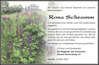 Traueranzeige von Rosa Schramm von Südthüringer Presse