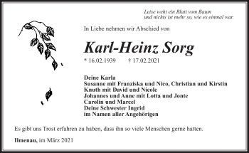 Traueranzeige von Karl-Heinz Sorg von Südthüringer Presse