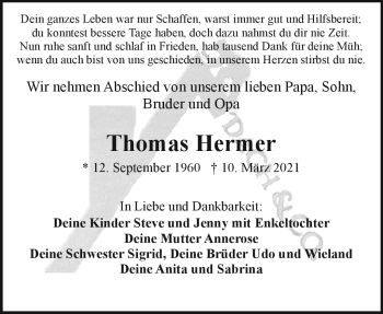 Traueranzeige von Thomas Hermer von Frankenpost