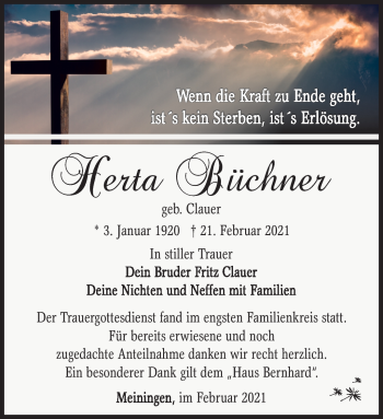 Traueranzeige von Hertha Büchner von Südthüringer Presse