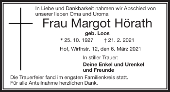 Traueranzeige von Margot Hörath von Frankenpost