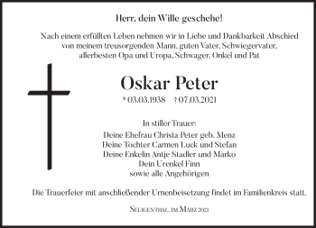 Traueranzeige von Oskar Peter von Südthüringer Presse