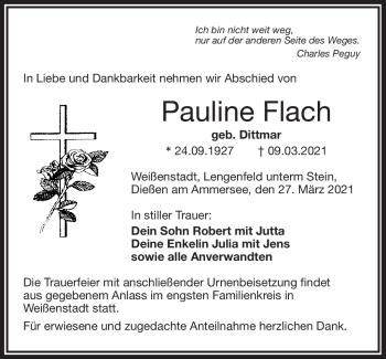 Traueranzeige von Pauline Flach von Frankenpost