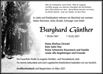 Traueranzeige von Günther Burghard von Südthüringer Presse