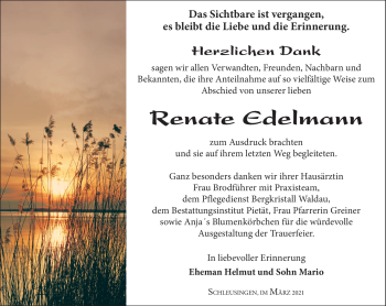 Traueranzeige von Renate Edelmann von Südthüringer Presse