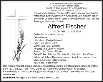 Traueranzeige von Alfred Fischer von Südthüringer Presse