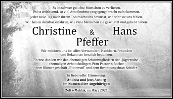 Traueranzeige von Christine Pfeffer von Südthüringer Presse