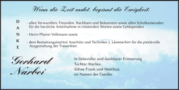 Traueranzeige von Gerhard Narbei von Südthüringer Presse