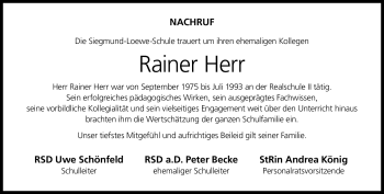 Traueranzeige von Rainer Herr von Neue Presse Coburg