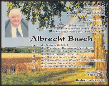 Traueranzeige von Albrecht Busch von Südthüringer Presse