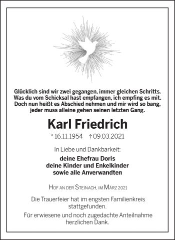 Traueranzeige von Karl Friedrich von Neue Presse Coburg