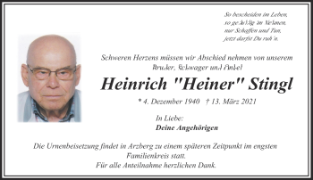 Traueranzeige von Heinrich Stingl von Frankenpost