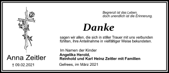 Traueranzeige von Anna Zeitler von Frankenpost