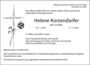 Traueranzeige von Helene Korzendorfer von Frankenpost