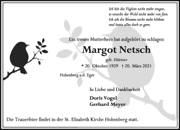 Traueranzeige von Margot Netsch von Frankenpost